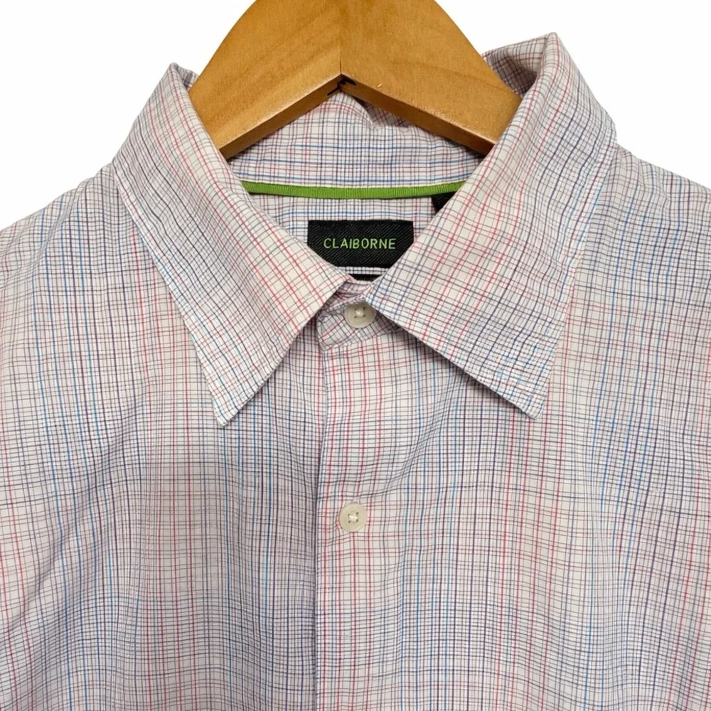 Claiborne Premium Fit Mens Large Plaid Button Down Shirt Cotton Long Sleeve